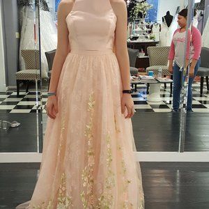 A beautiful once worn hand painted Prom Dress made by Sherri Hill